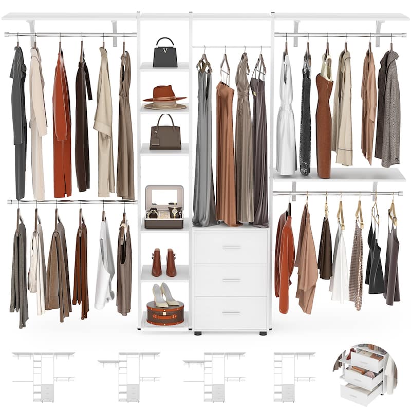 96'' Wide Heavy-duty Closet Organizer, Walk-in Closet System with Drawers and Tower Kit