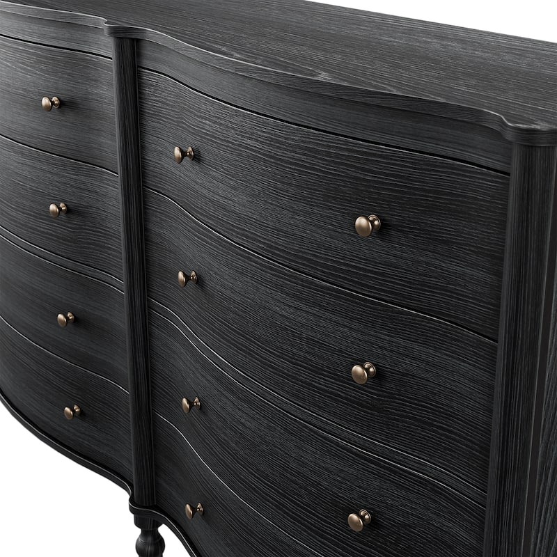 Elegant 8-Drawer Dresser with Solid Wood Legs, Vintage Curved Front Chest of Drawers for Bedroom Storage