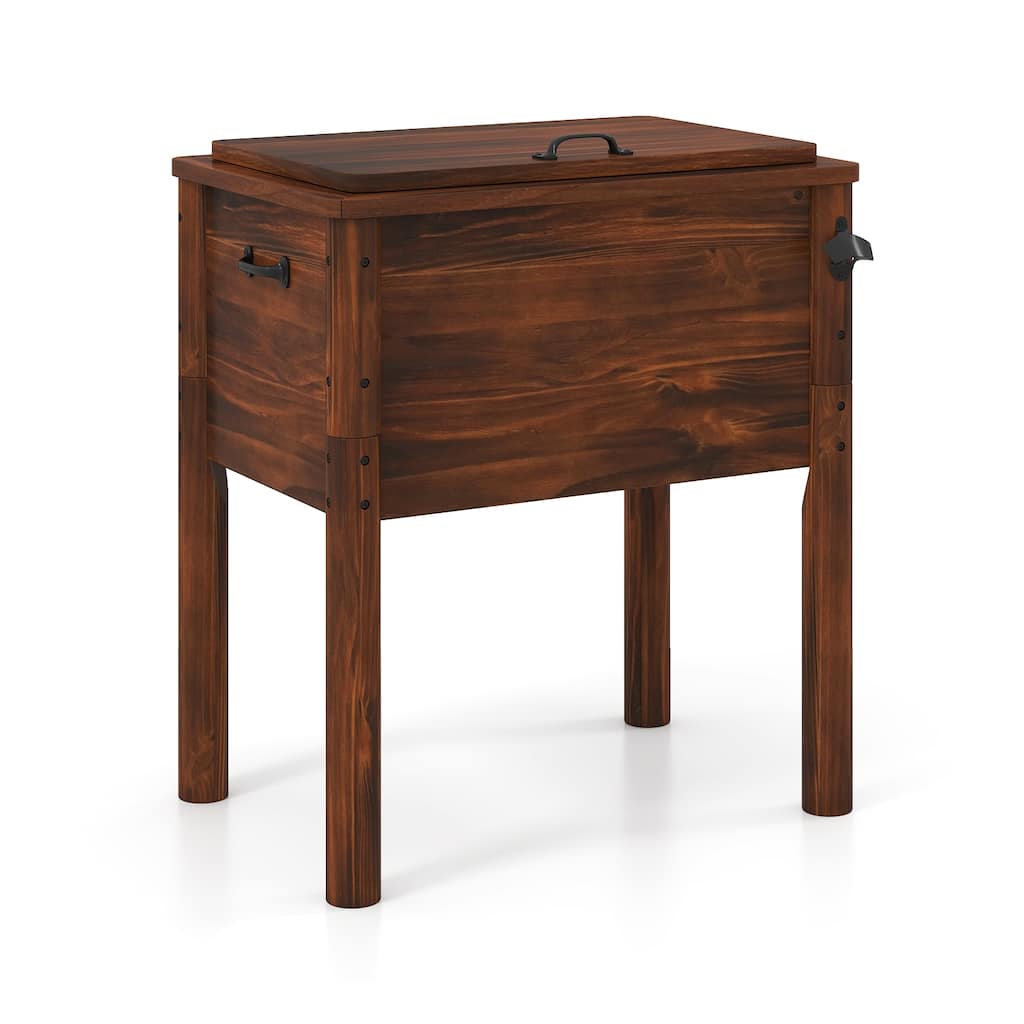 Brown Pine Wood 54QT Patio Cooler with Insulation Foam and Bottle Opener - 26.5" L x 18.5" W x 29" H