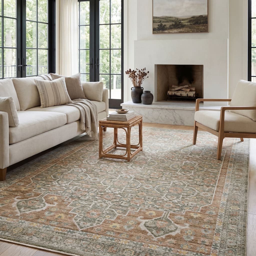 Kellan Global Medallion Rust/ Green Area Rug
