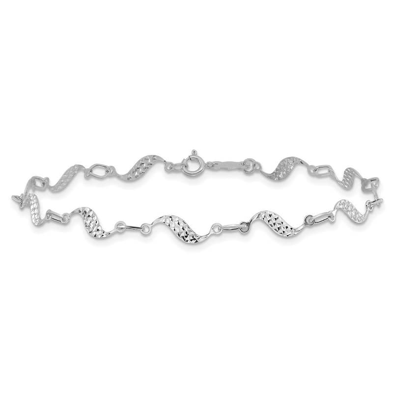 Curata 14k White Gold 7.5" 5mm Diamond Cut Wave Bracelet