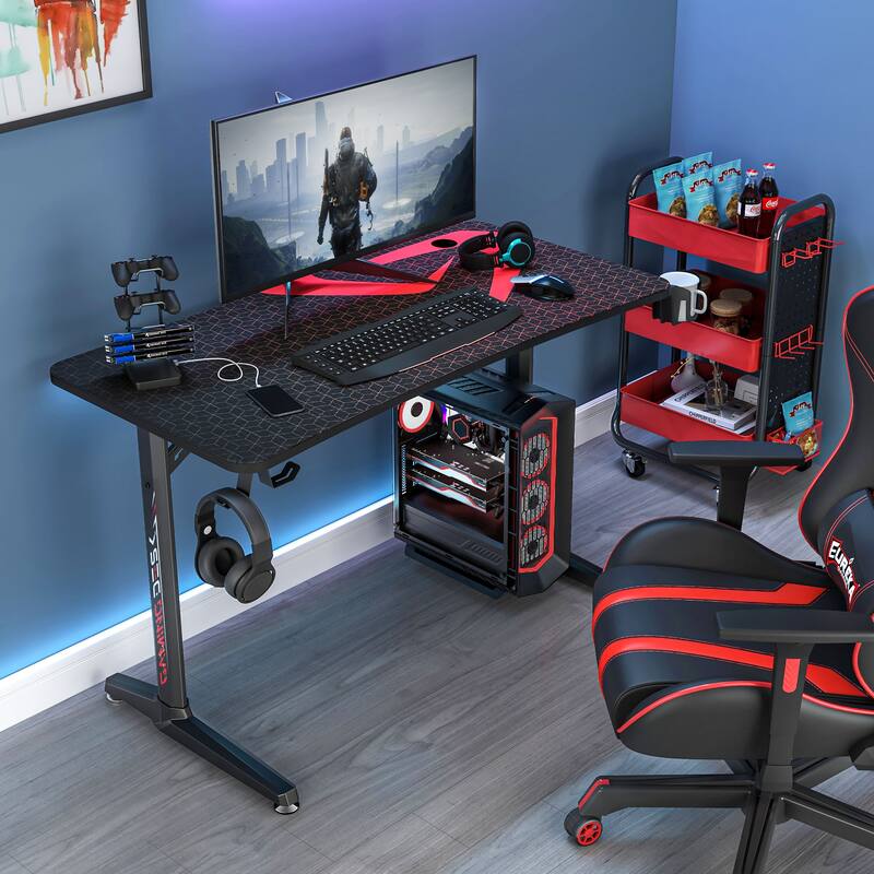 Black Gaming Desk Computer Desk with Free Full Mouse Pad & USB Charger