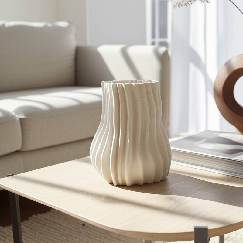 Porcelain Decorative Vase with Sculptural Rippled Design and Textured Contours