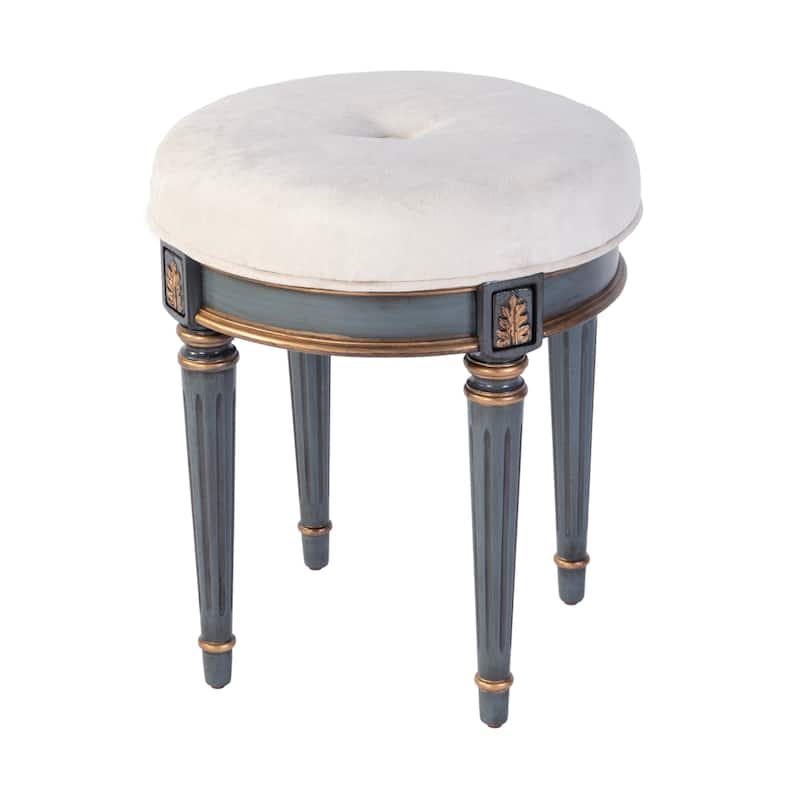 Bernadette 18.5 in. Seat Height Round Upholstered and Wood Traditional Vanity Stool