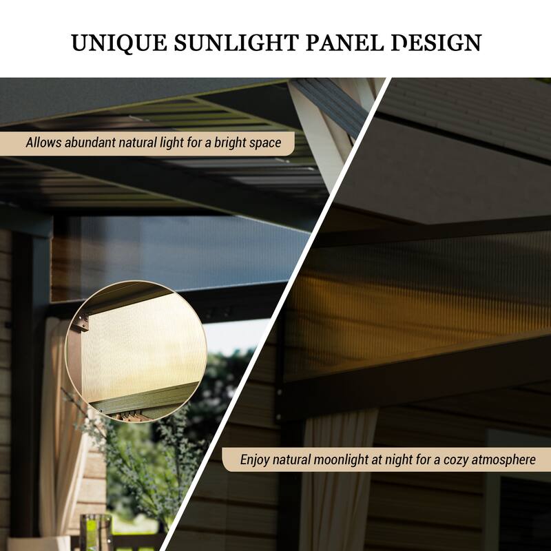 10X12FT Wall-Mounted Aluminum Patio Gazebo