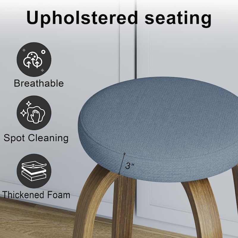 Swivel Bar Stools Set of 2, Bar Height Backless 30″Bar Stool, Fabric Upholstered Seat, Sturdy Wood Legs and Metal Footrest