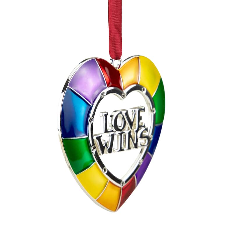 3" Faceted Love Wins Pride Heart Christmas Ornament European Crystals