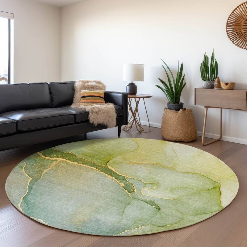 Premium Washable Super Soft Contemporary Abstract Mayfield Rug - Green - 8' x 8' - Round