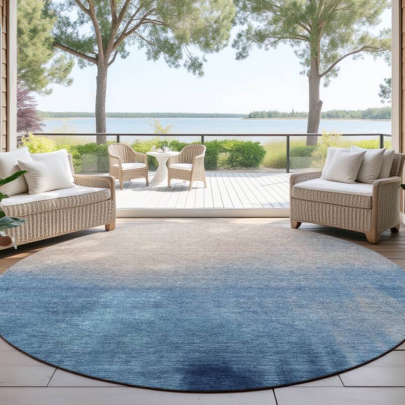 Machine Washable Indoor/ Outdoor Modern Dawn Chantille Rug - Denim - 8' x 8'