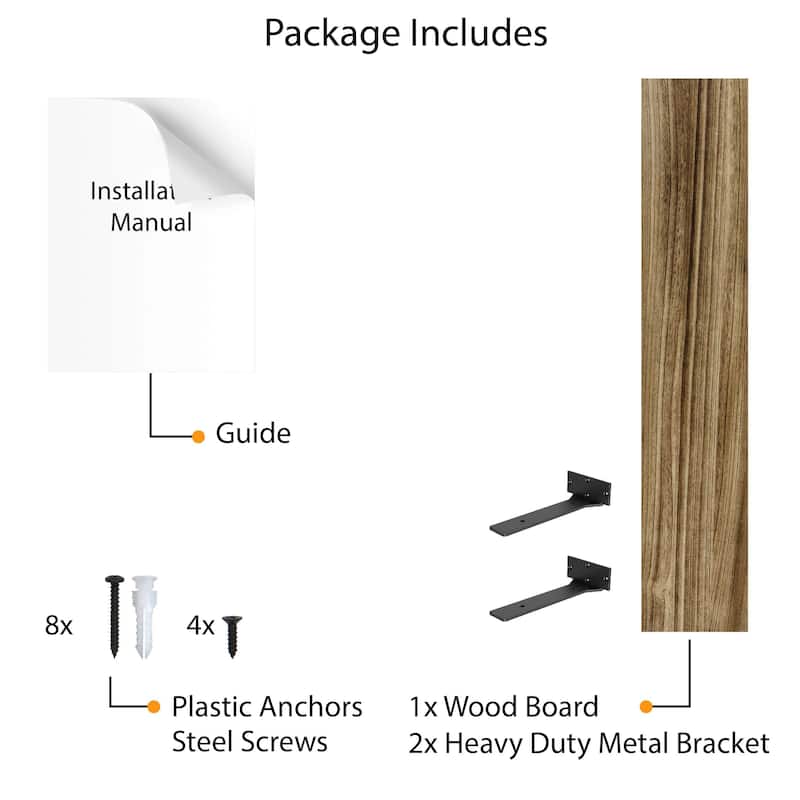 Wallniture PALM 48-60-72-84 inch Long, 9.25" Deep, 1.5" thick Floating Shelf Living Room, Office Shelf, Farmhouse, Burnt, 1 Pc