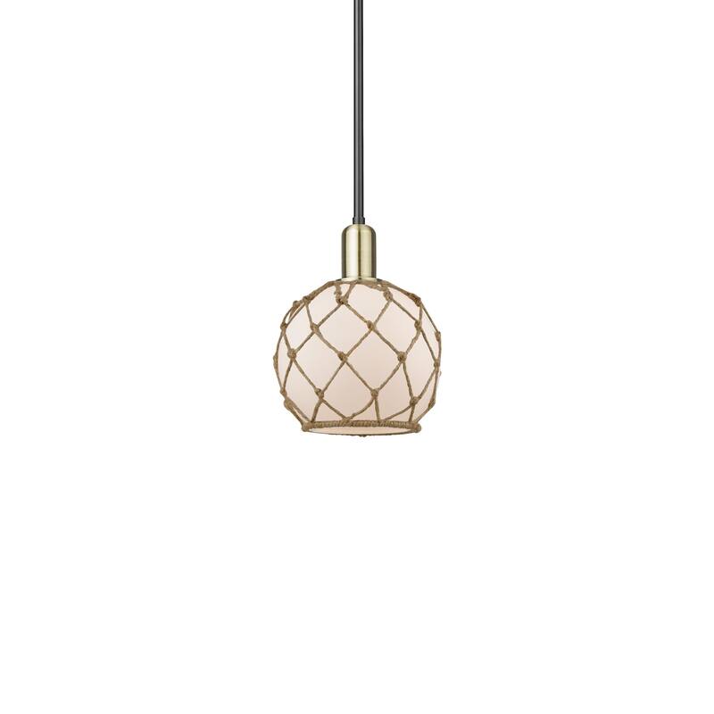 Innovations Lighting 716-1S-11-8 Farmhouse Rope Pendant Farmhouse Rope - Black Antique Brass / White Glass with Brown Rope