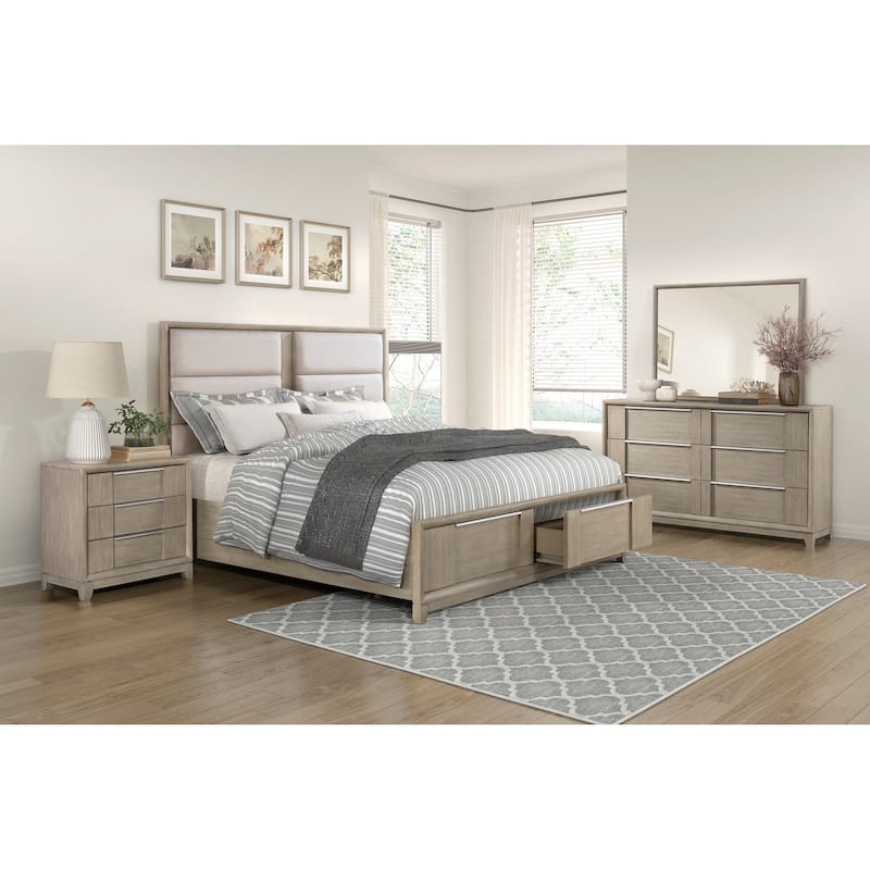 Modern Bedroom Furniture Sets Platform Storage Bed Dresser Mirror Nightstand Light Gray Finish