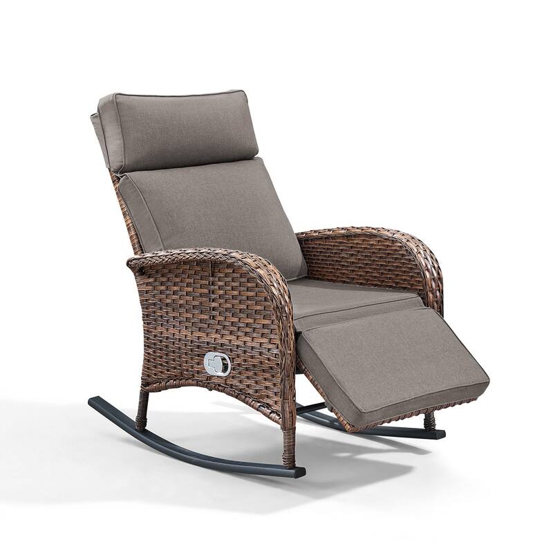 Meyreso Wicker Rocking Reclining Chaise Lounge with Adjustable Backrest & Footrest