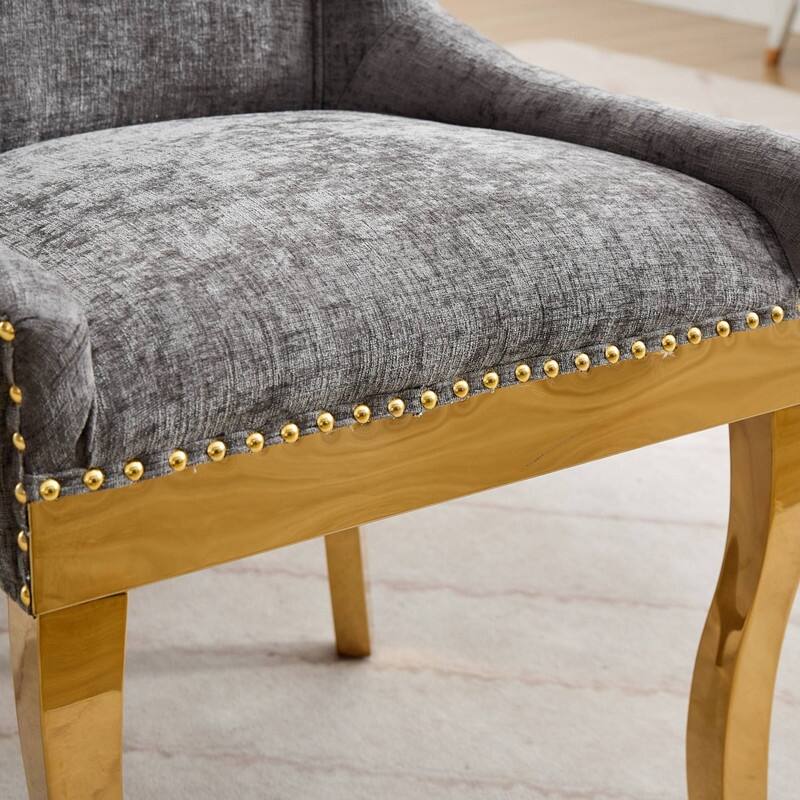 Luxe Curved Accent Dining Chairs with Gold-Plated Legs & Textured Chenille Upholstery, Set of 2