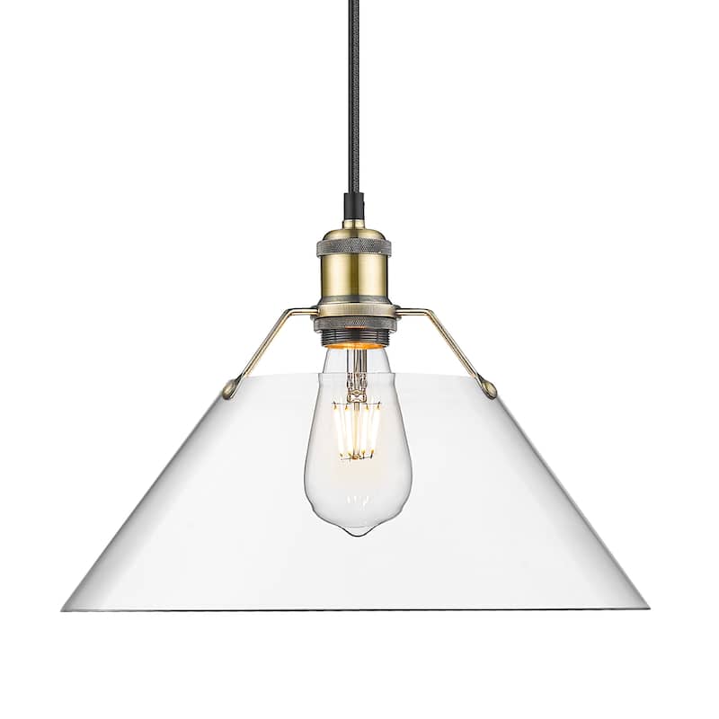 Yep by Golden Lighting Orwell 1-light 14in Pendant in Aged Brass and Clear Glass - Gold