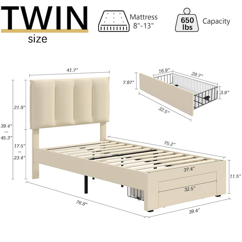 Javlergo Bed Frame with Storage Drawers, Upholstered Platform Bed Frame with Adjustable Headboard
