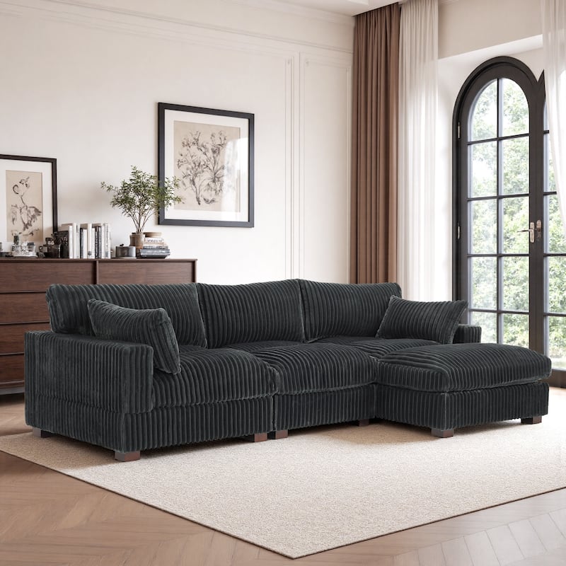 Oversized Plush Modular Sectional Sofa Set L Shaped Couch - 3-piece/Grey - Right Facing