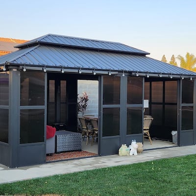 PURPLE LEAF Double Top Outdoor Sunroom Screen House Patio Hardtop Gazebo