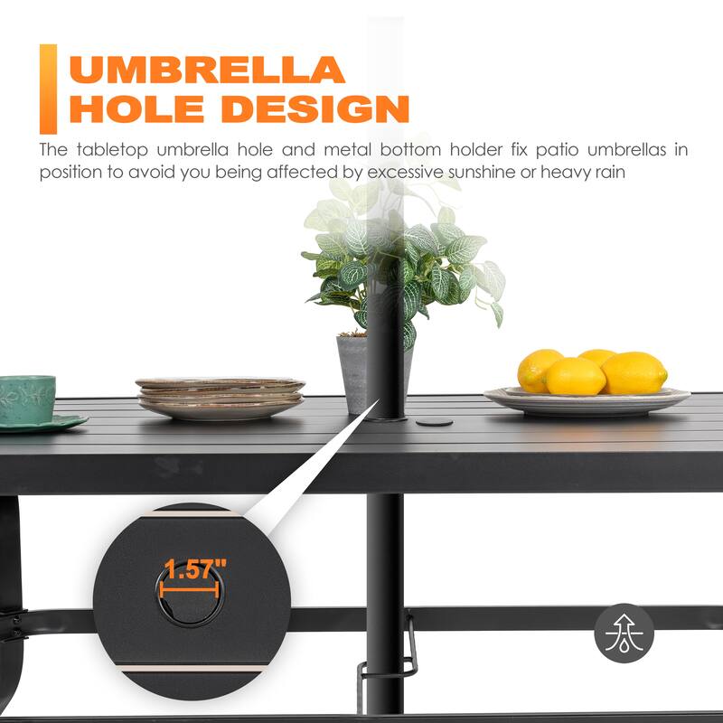 Outdoor 5-Piece Dining Set with Umbrella Hole, Black