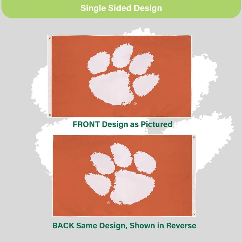 Clemson University Single Sided Flag w/ 2 Grommets, 3'x5'