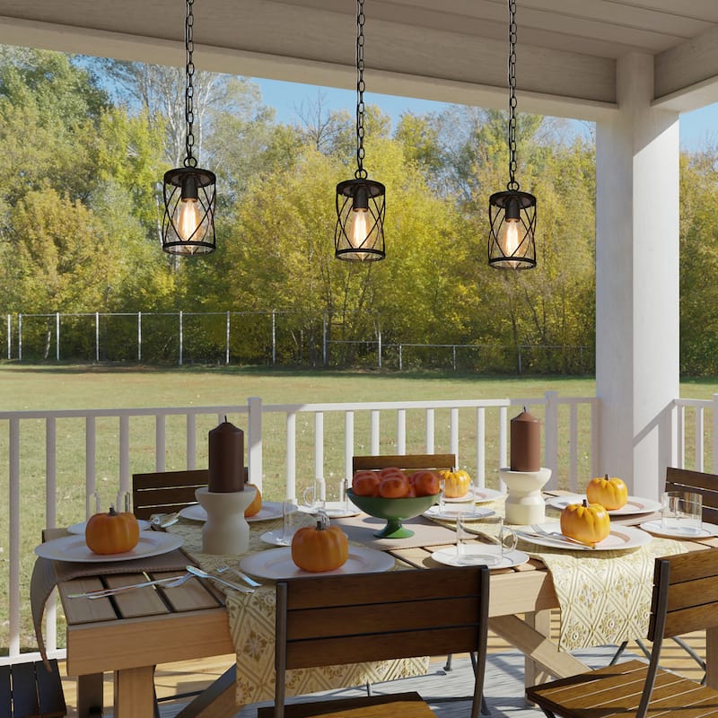 Zarbel Modern Farmhouse Outdoor Patio Lights Black Pendant Lighting Glass Shade Ceiling Light - Matte Black - D 6.5"x H 11"
