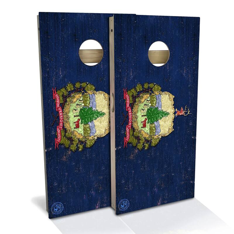 Vermont Flag Outdoor Cornhole Board Set - Backyard 2x4 - Include Hole + Edge Lights