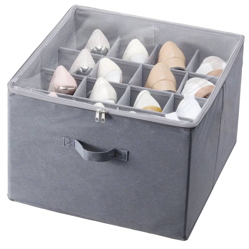 Under Bed Shoe Organizer with Dividers and Clear Cover for Storage - 17 x 17 x 12.4 in