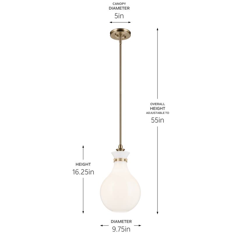 Kichler Lighting Laria 9.75 Inch 1 Light Pendant with Opal Glass in Champagne Bronze