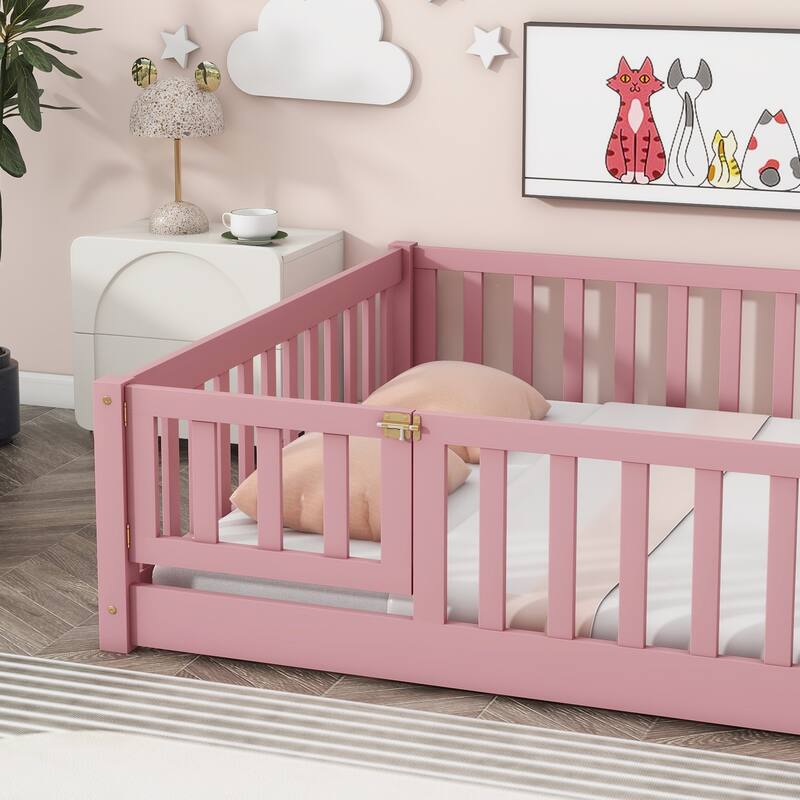 Floor Platform Bed with Fence and Door