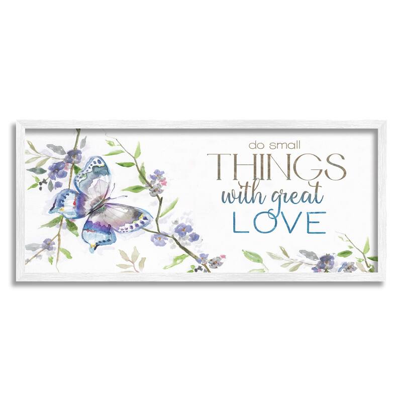 Stupell Do Things with Love Leaf Flower Branches Butterfly Framed Wall Art, Design by Nan - White - 24 x 10 - White