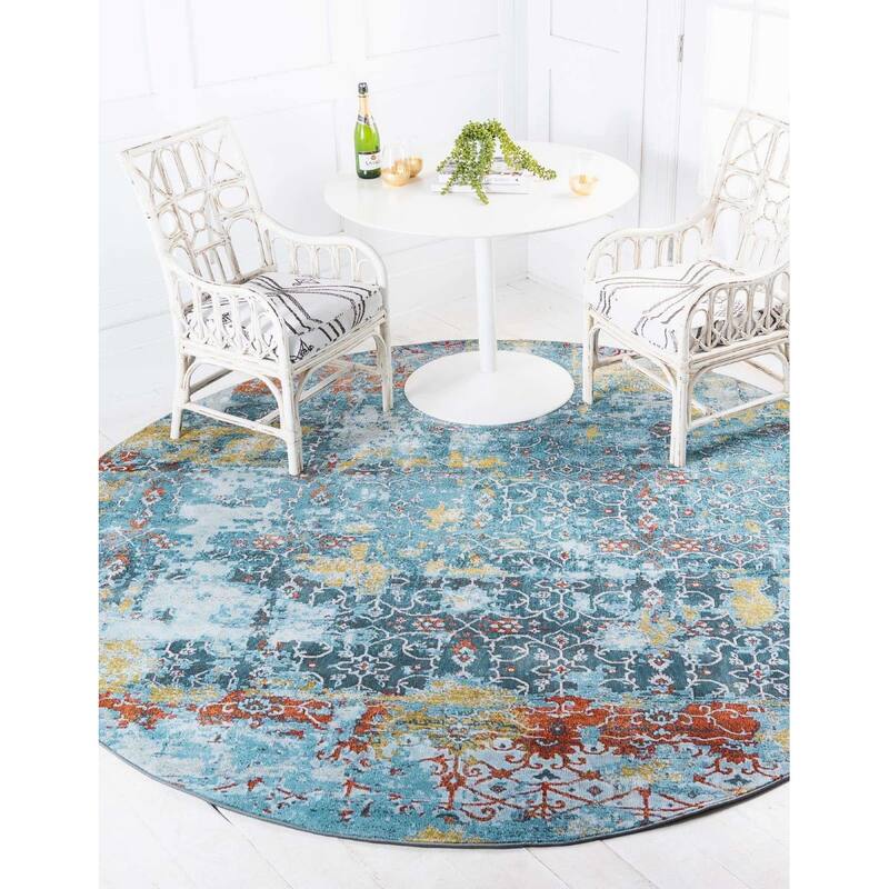 Traditional Samana Collection Area Rug - 5'5" Round - Blue