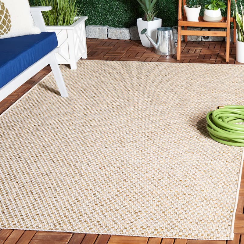 SAFAVIEH Sisal All-Weather Zhanat Transitional Indoor/Outdoor Rug - 6'7" Square - Natural/Ivory