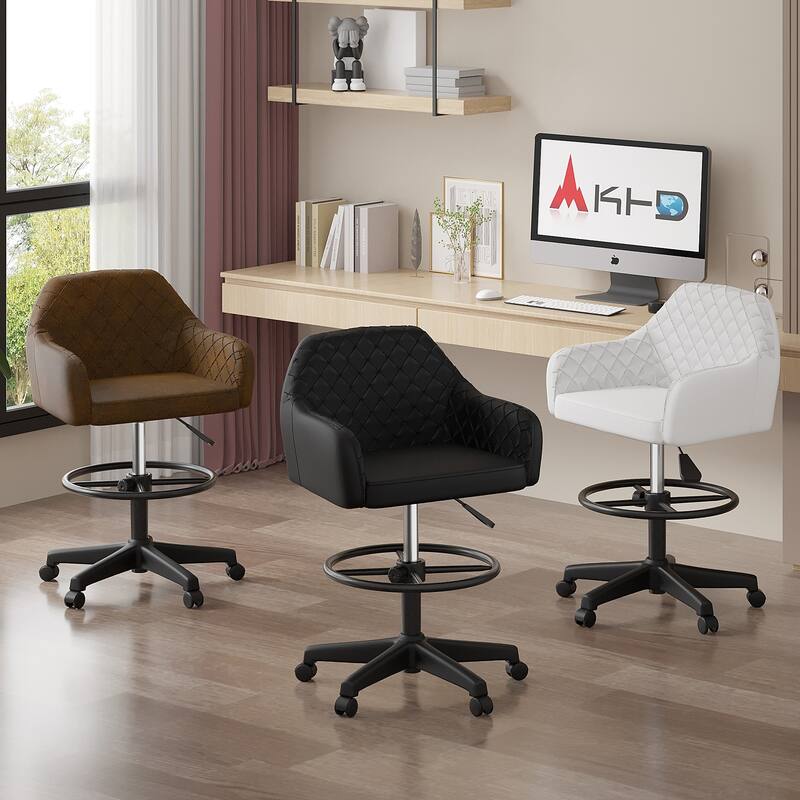 VECELO Contemporary PU Leather Drafting Chairs(Set of 2) Task Chair with Metal Frame and Back Home Ofiice Chairs