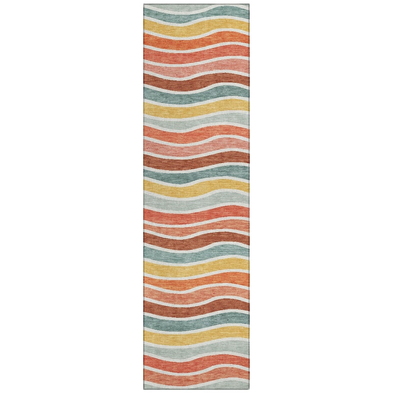 Machine Washable Indoor/ Outdoor Contemporary Stripe Chantille Rug