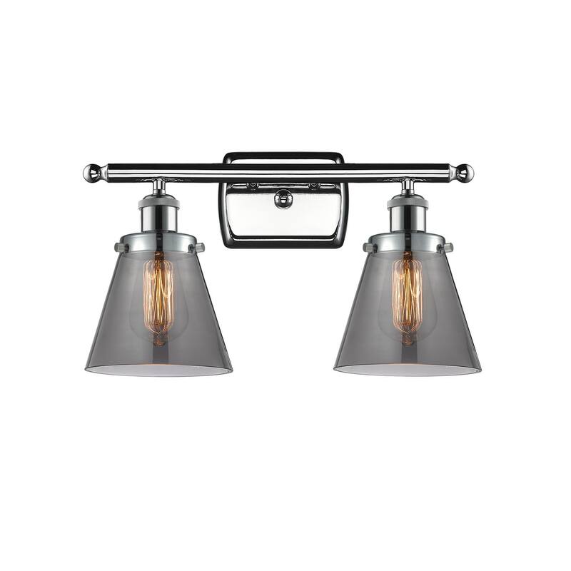 Innovations Lighting Small Cone 2 Light 16" Wide Vanity Light - Polished Chrome / Plated Smoke