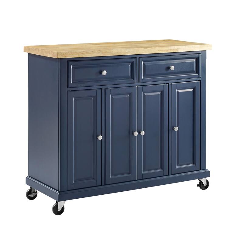 Full Size Kitchen Cart with Stainless Steel Top - Mobile Island with Tiered Shelf & Storage