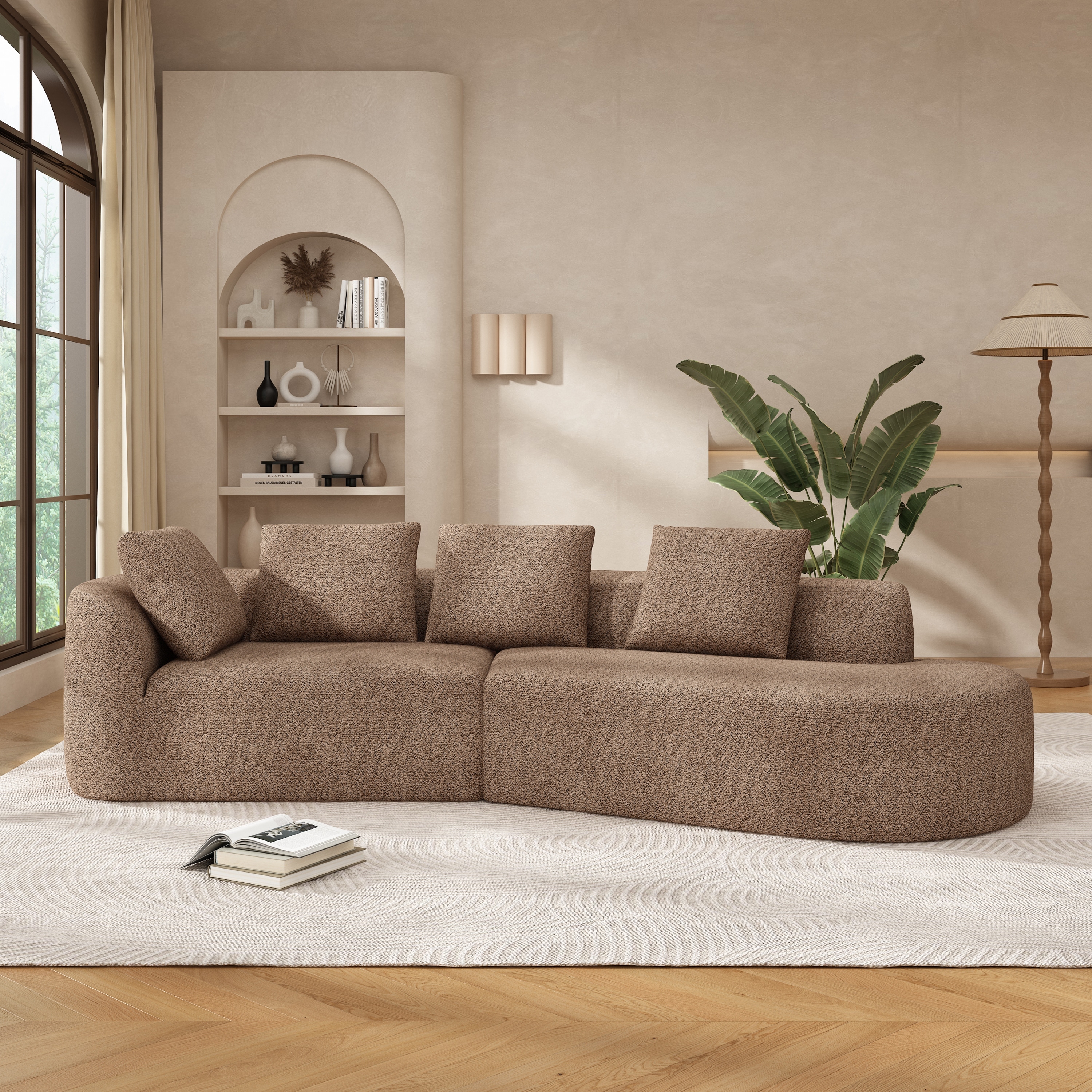 Roomfitters 116" Modern Curved 2-Piece Sectional Sofa with Chaise Lounge, Comfy Upholstery for Living Room