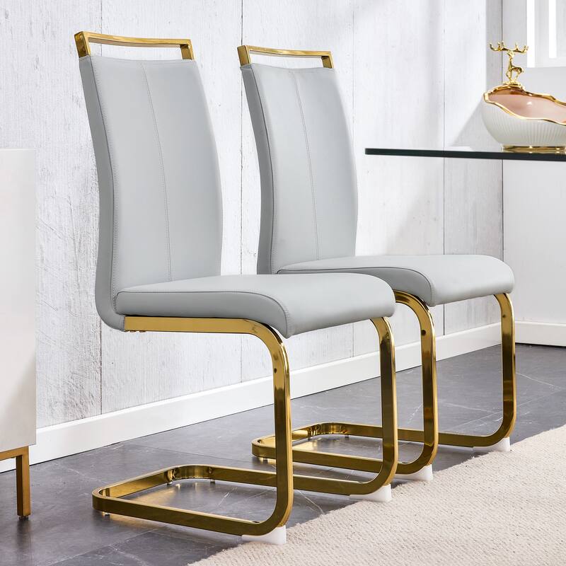 Modern PU Faux Leather High Back Dining Chairs with C-shaped Tube Chrome Metal Legs