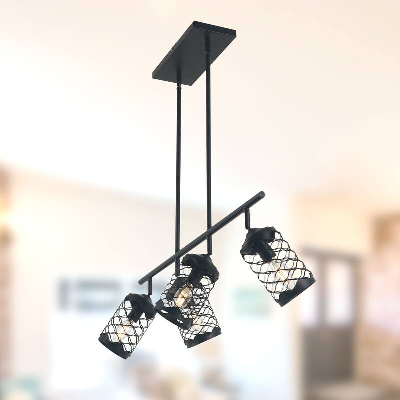 CurveCurio 30" Matte Black Modern Industrial Light w 4 Adjustable Heads for Kitchen Island and Dining Area - 27" * 10" * 40"