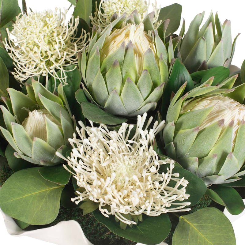 Uttermost Protea Blooms White Bowl Centerpiece - 24.00" W x 12.00" H x 16.00" D