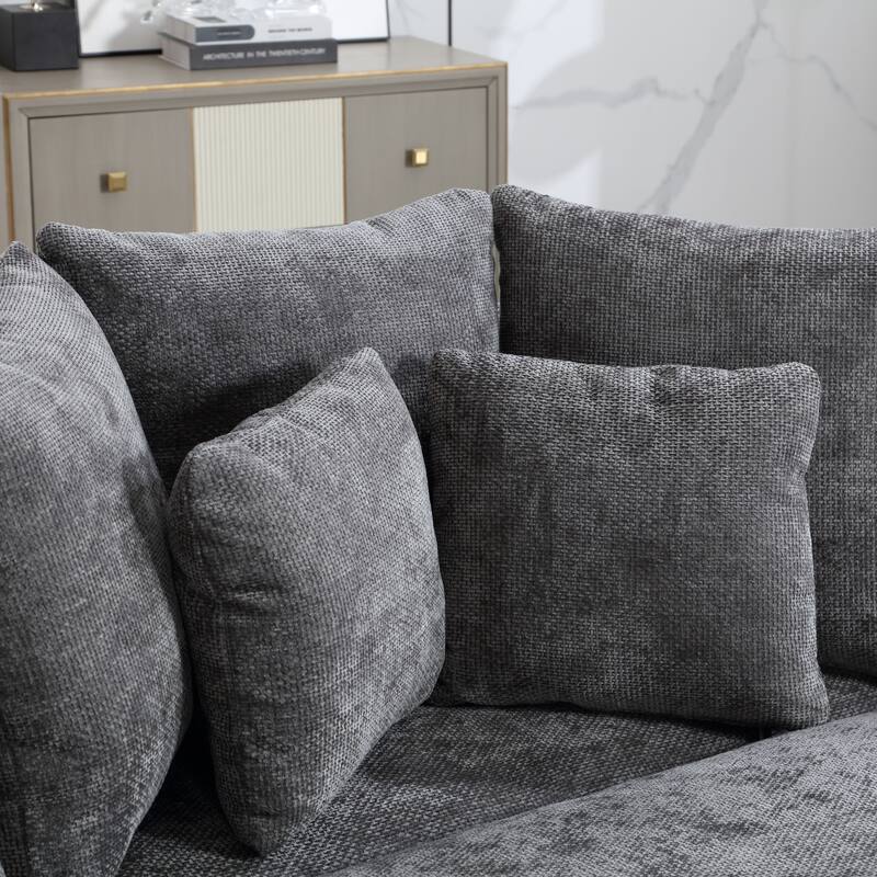 Modern Sofa Chair Round Accent Barrel Chair With 5 Pillows and Storage Ottoman