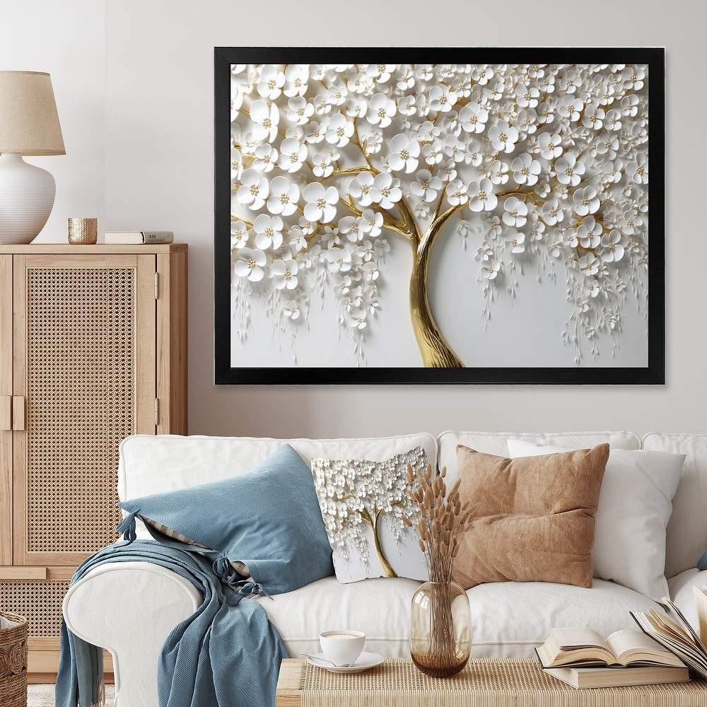 Designart "White Orchid Tree Garden Of Branches Iii" Tree Floral Framed Wall Decor