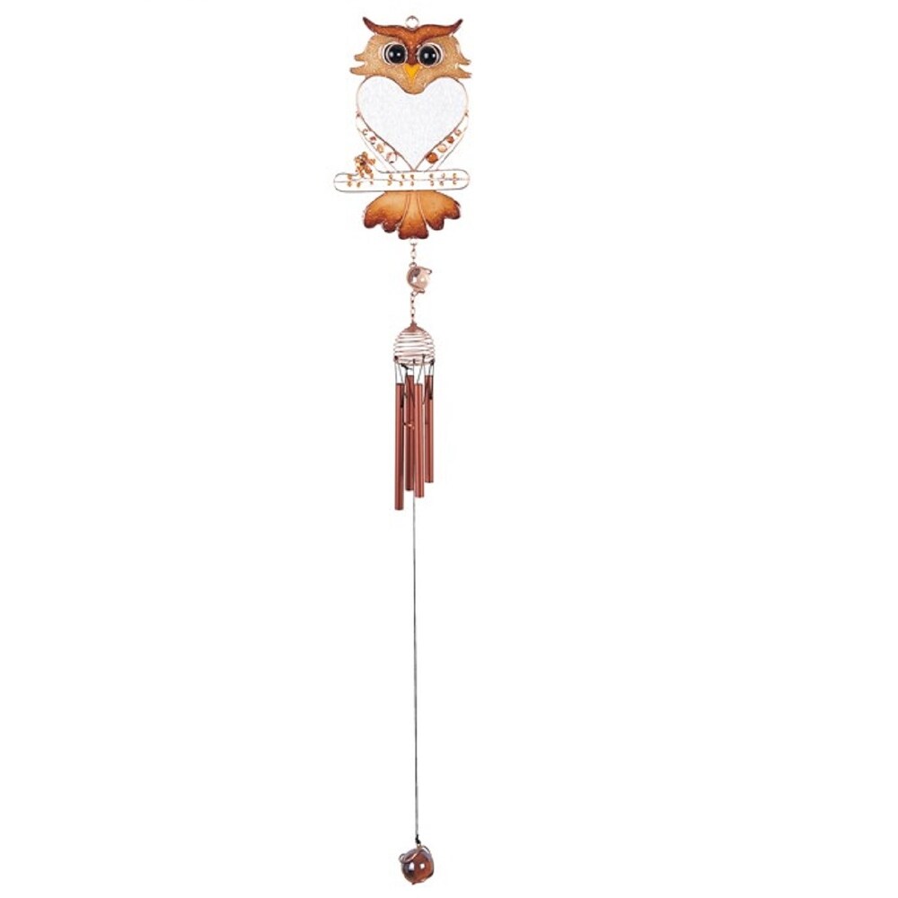 Lbk Furniture Copper And Gem 28" Owl With Heart Shaped Wind Chime For Indoor And Outdoor Hanging Decoration Garden Patio