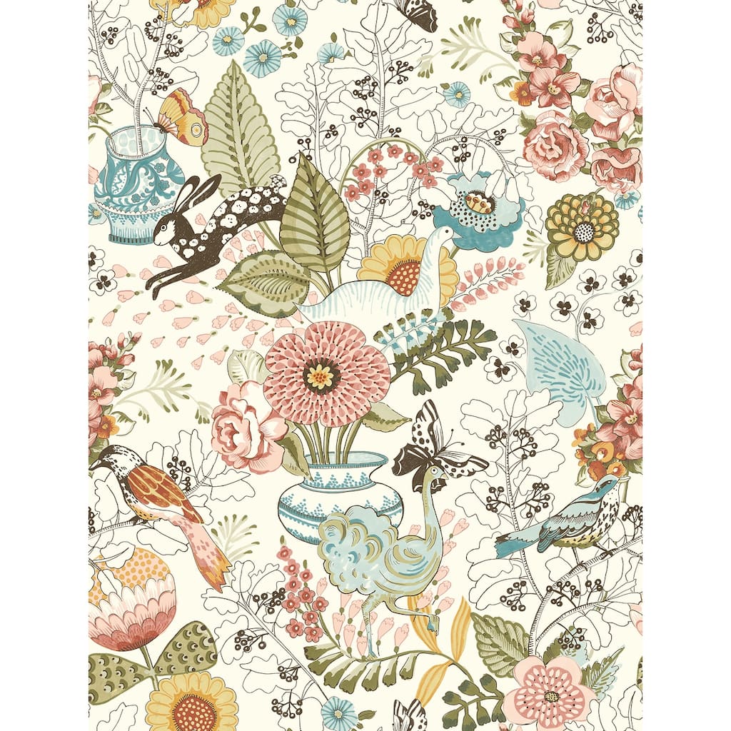 A-Street Prints Whimsy Pink Fauna Wallpaper