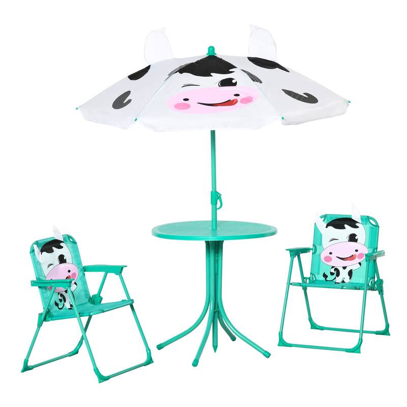 Outsunny Kids Picnic Table and Chair Set for Patio Backyard with Removable & Height Adjustable Sun Umbrella