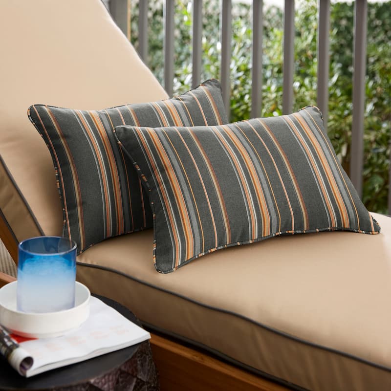 Sorra Home Sunbrella Stanton Greystone Corded Indoor/ Outdoor Pillows (Set of 2) - 14 in x 24 in