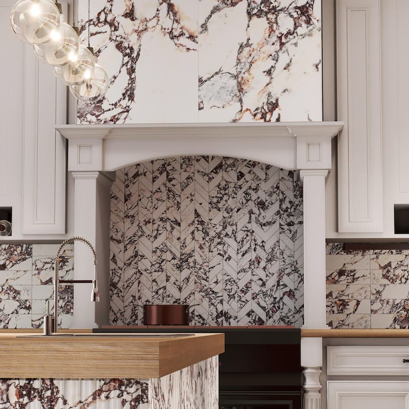 Merola Tile Touche Chevron Rubis 11-3/4" x 12-1/4" Porcelain Mosaic Floor and Wall Tile - (1 Tile)