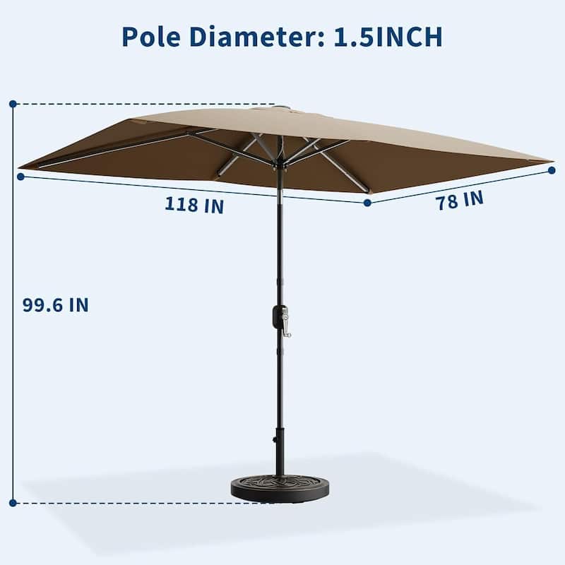 10' x 6.5' Solar Patio Umbrella with Crank and Push Button Tilt for Garden, Deck, Lawn, Pool (No Base)