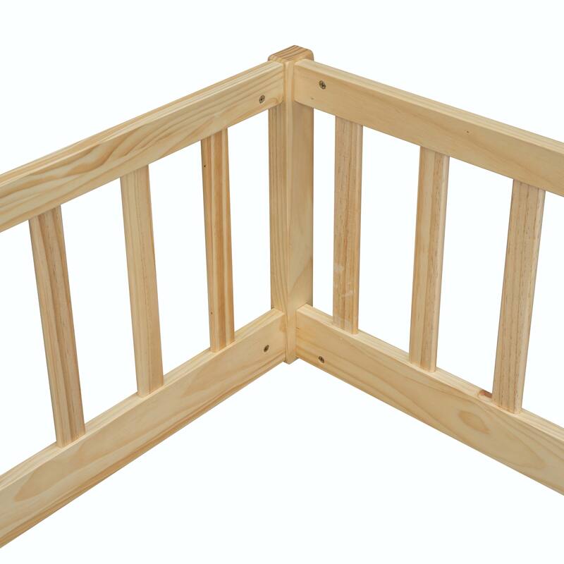 Double Twin Floor Bed with Fence and Guardrails, without door