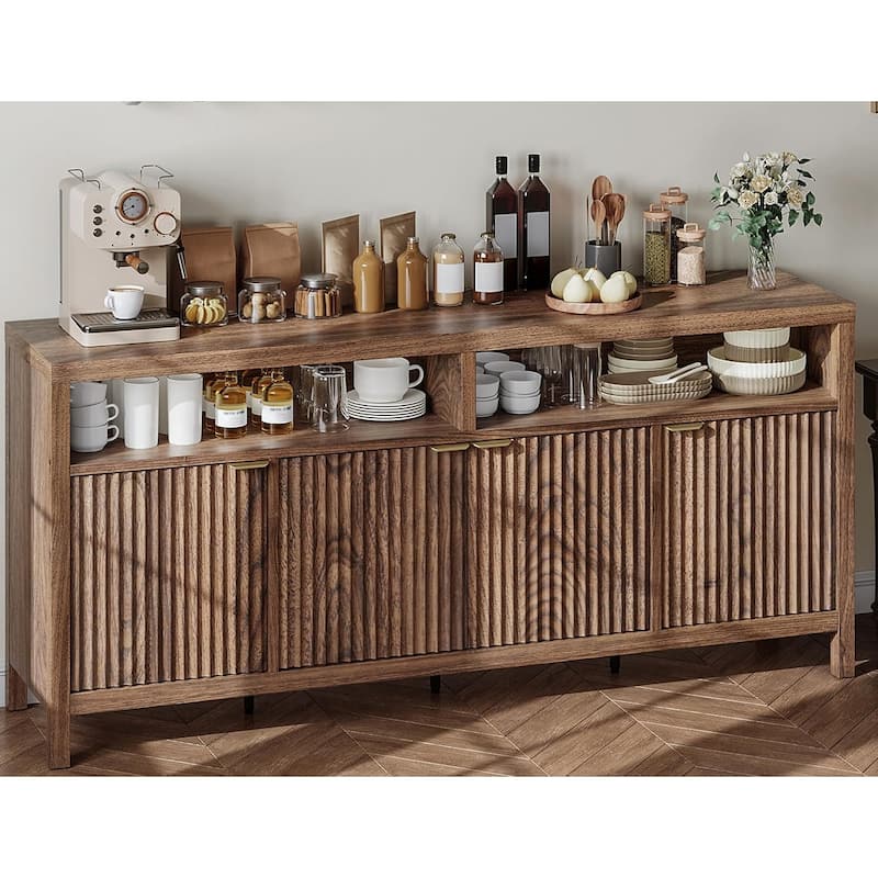 65.8 Inch Fluted Sideboard Buffet Cabinet with 4 Doors with Fluted Door